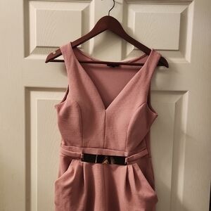 Iris Pink Rose Colored Jumpsuit Size Medium Gold Belt Dressy Casual Office